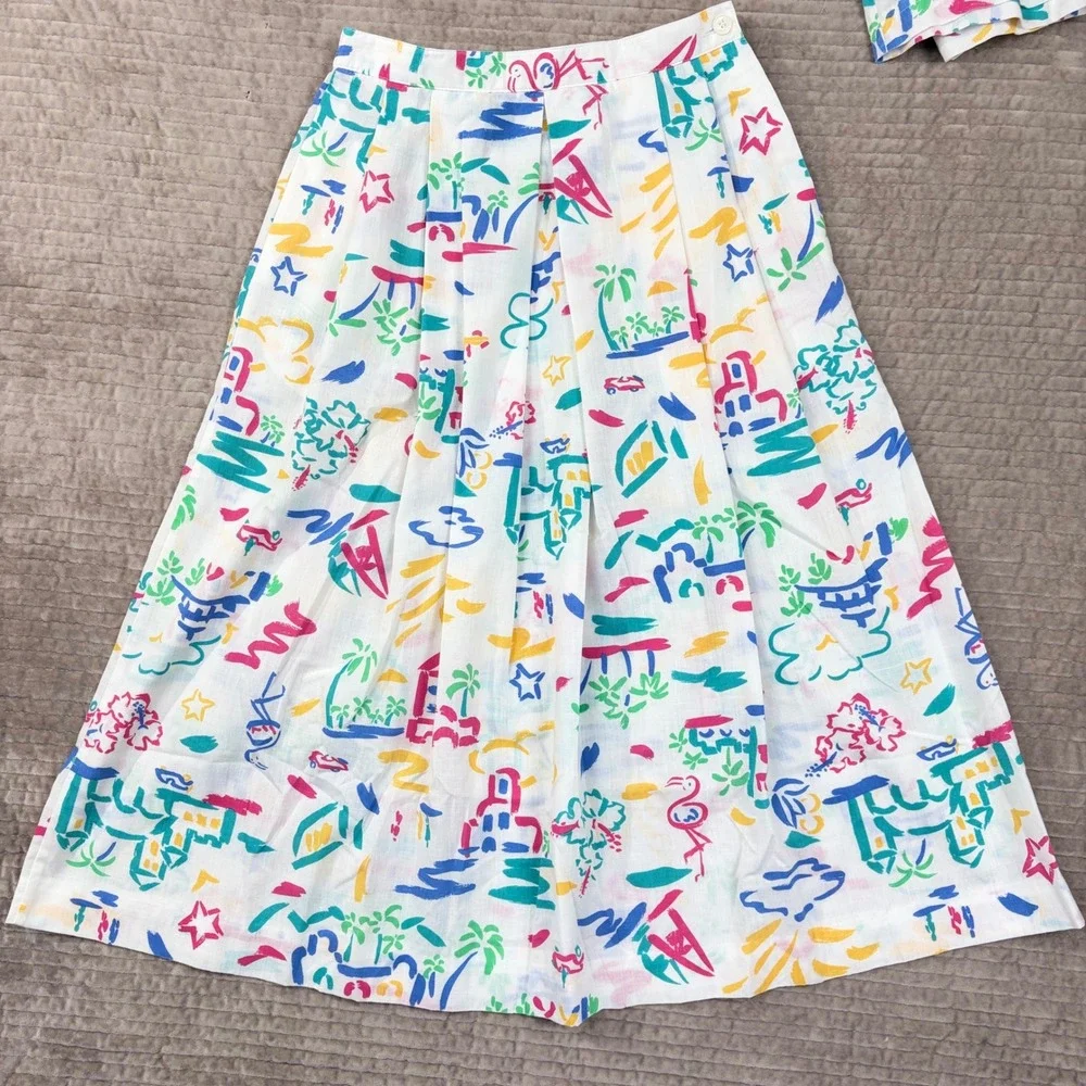 Vintage Country Suburbans 2 Piece Set Tropical Flamingo Skirt Shirt Set‎ Size 8